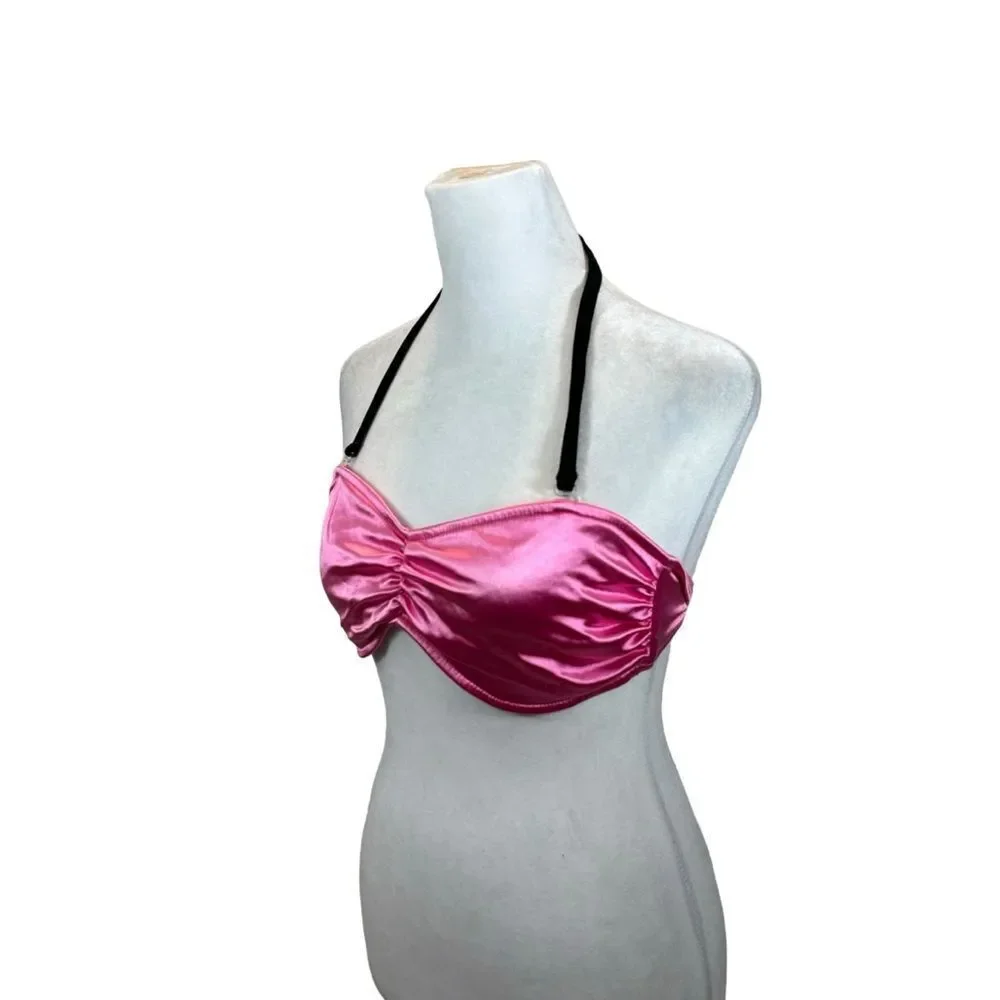 Vintage Mystic Bay Brand Pink Halter Style Convertible Satin Like Bikini Top Med